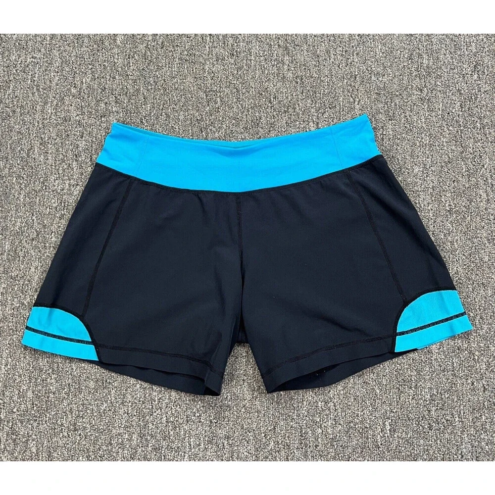 Lululemon Athletic Shorts Womens 8 Black Blue Medium Running 31‎ x 5 Bottoms